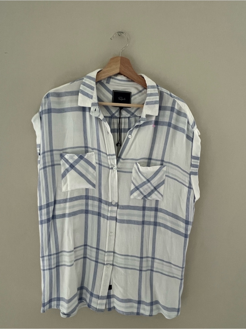 Rails Women's Cuffed Short Sleeve Flannel Shirt Plaid‎ Size L Blue